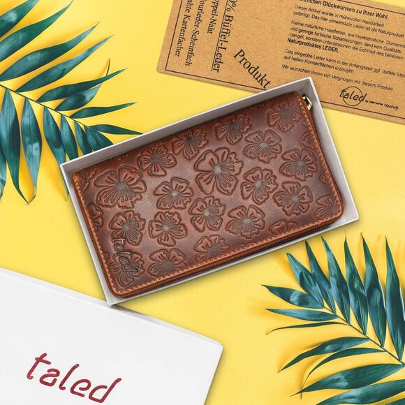 TALED German Leather Wallet with RFID Protection Floral Pattern Wallet - Picture 5 of 6